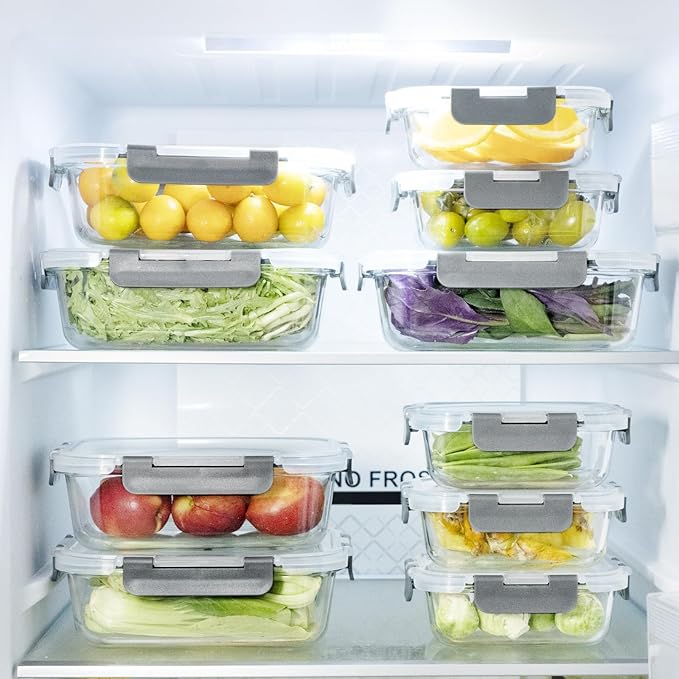 Glass Food Storage Containers with Lids,20 Pieces Glass Storage Container sets,Meal Prep Container,Airtight Glass Lunch Containers,Leakproof,BPA Free(10 lids & 10 Containers)-NeatNest