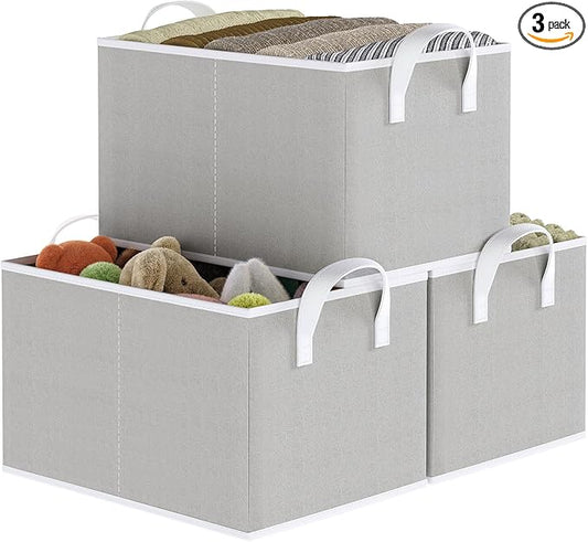 Closet Storage Bins, Fabric Closet Organizers and Storage Basket for Shelves, Collapsible Shelf Baskets for Organizing Shelves, Bedroom Clothes Basket, Gray, 3 Pack-NeatNest