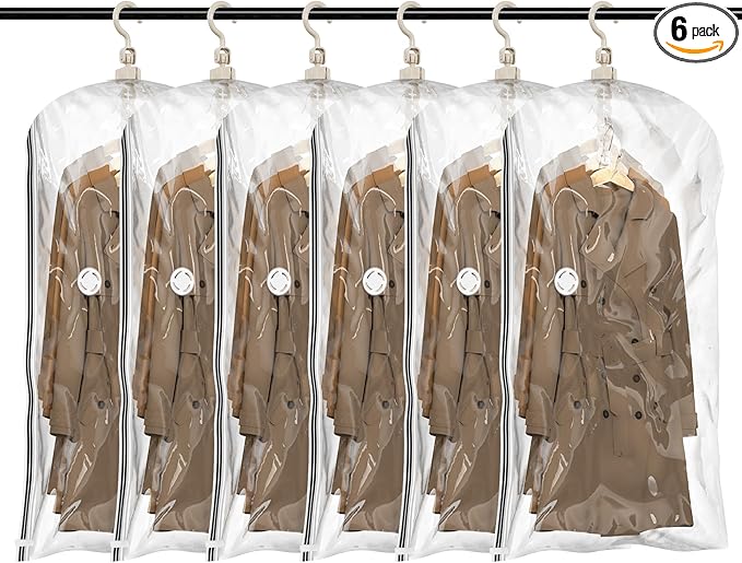 TAILI Hanging Vacuum Storage Bags, Space Saver Bags for Clothes, Coats, Suits and Jackets, Clear, 6 Pack Short, 31 x 15 x 40 inches-NeatNest