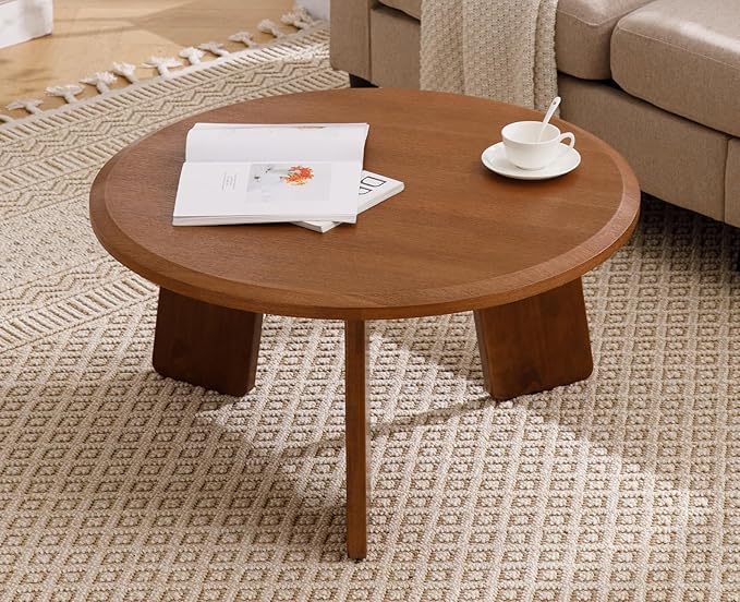 chairus 32 Inches Round Coffee Table Solid Wood Side Table Cute Circle End Table for Living Room, Home Decor, Balcony, Walnut-NeatNest
