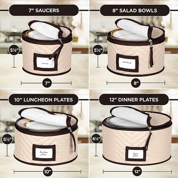 China Storage Containers 5-Piece Set Moving Boxes for Dinnerware, Glasses, Plates, Mugs and Saucers Sturdy Quilted Microfiber Dish Organizer with Dividers for Seasonal Storage - Holds Set of 12-NeatNest