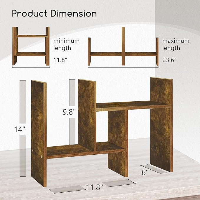 Jerry & Maggie Desktop Organizer Office Storage Rack Adjustable Wood Display Shelf Free Style Double H, Multi-Functional Mini Bookshelf for Desk Natural Stand (Natural Wood Tone)-NeatNest