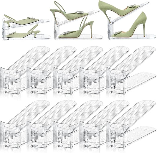 Shoe Slots Organizer,10 Pack Transparent Shoe Stacker Adjustable Shoe Slot Organizer Space Saver Shoe Rack Holder Shoe Storage Organizers for Closet,Transparent-NeatNest