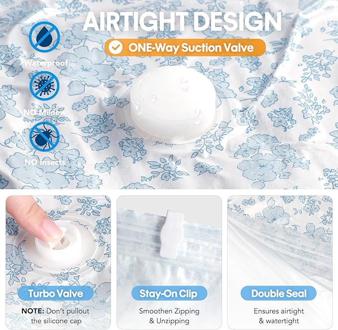 10 Pack Travel Vacuum Storage Bags with Electric Pump, 2 Large + 4 Medium + 4 Small Vacuum Sealer Bags, 80% Space Saver Bags for Luggage, Comforters and Blankets, Travel Essentials(Blue Flowers)-NeatNest