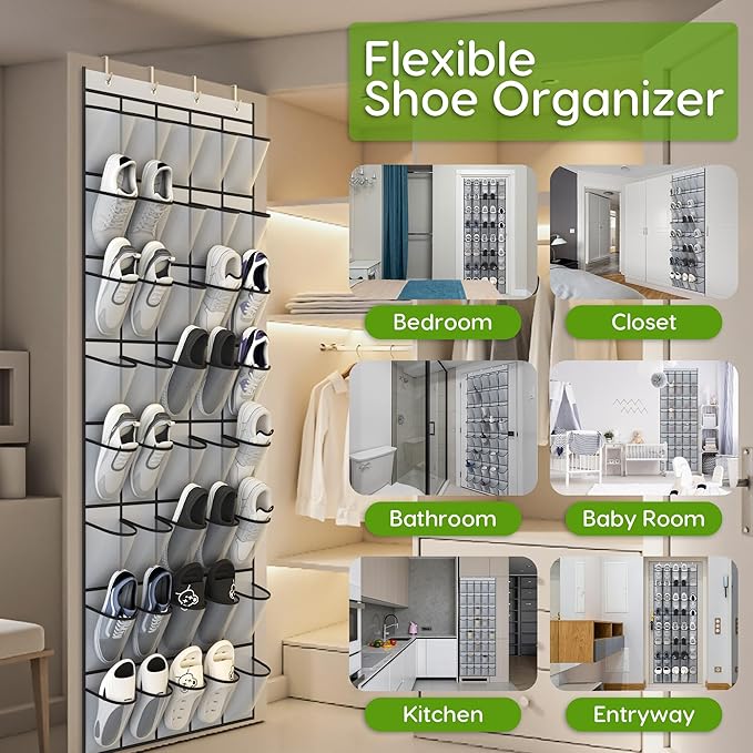 Unjumbly Over the Door Shoe Organizer with 40 Large Breathable Mesh Pockets, Space Saving Shoe Holder, Hanging Shoe Rack for Entryway Bedroom Closet Storage (Grey, 40 Pockets)-NeatNest