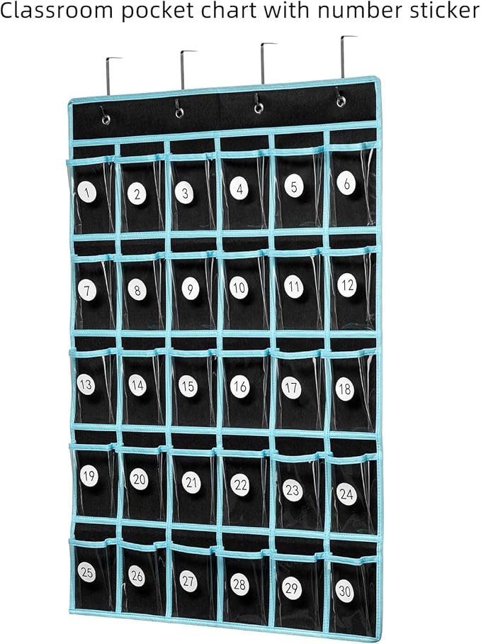 KEEPJOY Classroom Pocket Chart Organizer,Cell Phones Calculator Holder for Classroom with 30 Clear Pockets and Number Sticker Size 33.5x 24.5 Inch (2pack-black)-NeatNest
