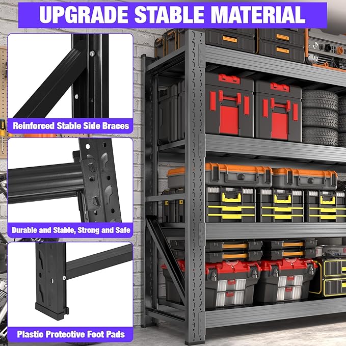 6000LBS Garage Shelving Heavy Duty, 4-Tier 59" W Storage Garage Shelves, Industrial Adjustable Metal Shelving Units for Garages, Warehouses, Kitchen, Black, 59" W x 24" D x 59" H