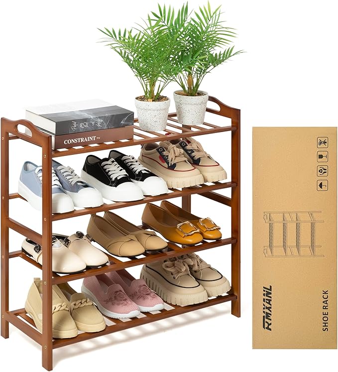 4 Tier Bamboo Shoe Rack, Free Standing Shoes Rack Shoe Shelf Shoe Organizer for Closet, Entryway, Bedroom, Living Room, Front Door, Studio, Bathroom-NeatNest