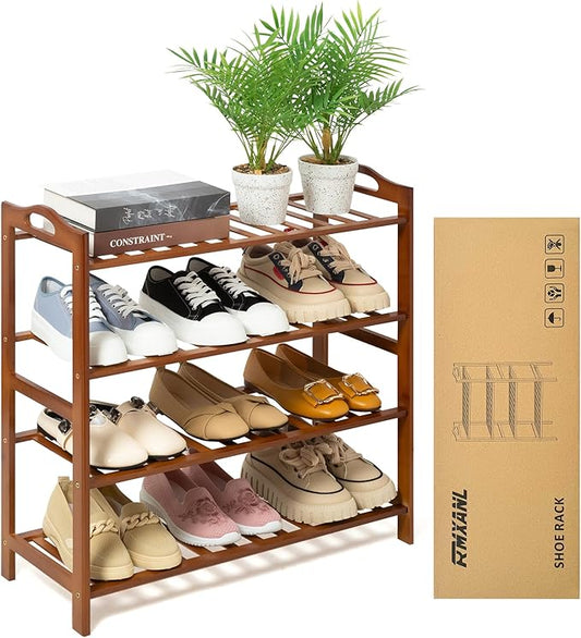 4 Tier Bamboo Shoe Rack, Free Standing Shoes Rack Shoe Shelf Shoe Organizer for Closet, Entryway, Bedroom, Living Room, Front Door, Studio, Bathroom-NeatNest