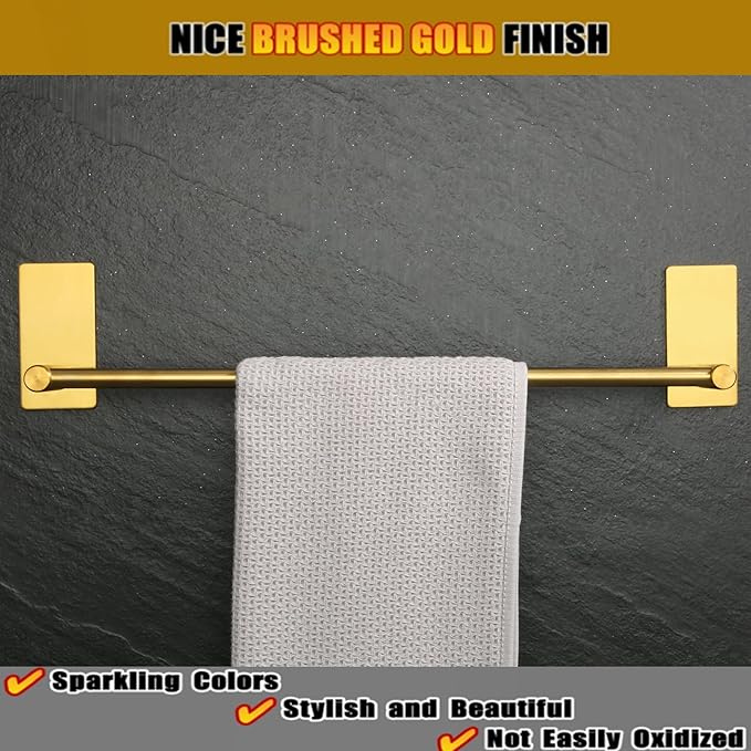 Alise Towel Racks for Bathroom, 16 Inch SUS 304 Stainless Steel Adhesive Gold Towel Bar No Drill, Towel Rack Wall Mounted，Rustproof Bath Towel Holder