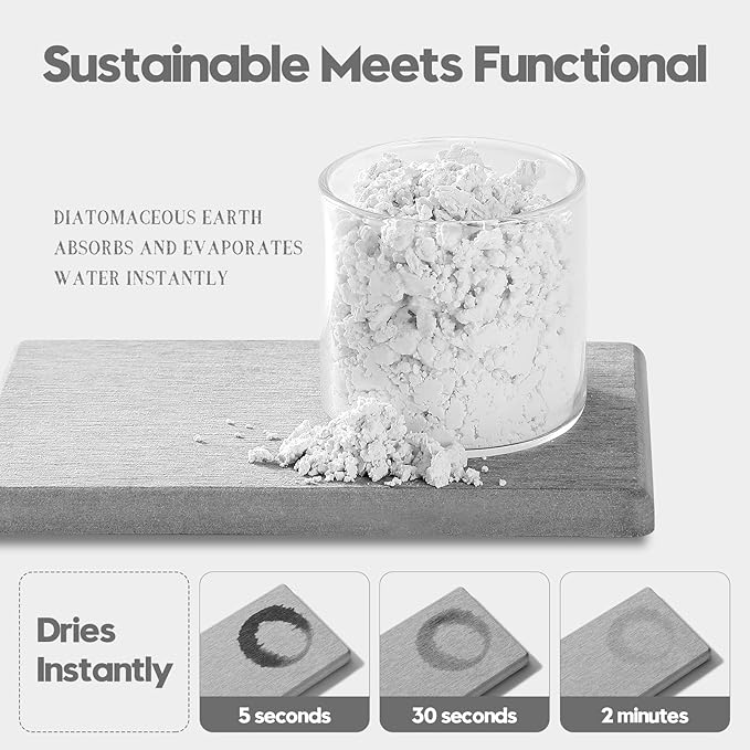 4PCS Bathroom Sink Vanity Trays, Diatomaceous Earth Quick Stone Drying Mat Kitchen Counter Dish Soap Dispenser Sponge Holder, Water Absorbing Caddy Organizer for Bottle & Cup, Light Gray-NeatNest