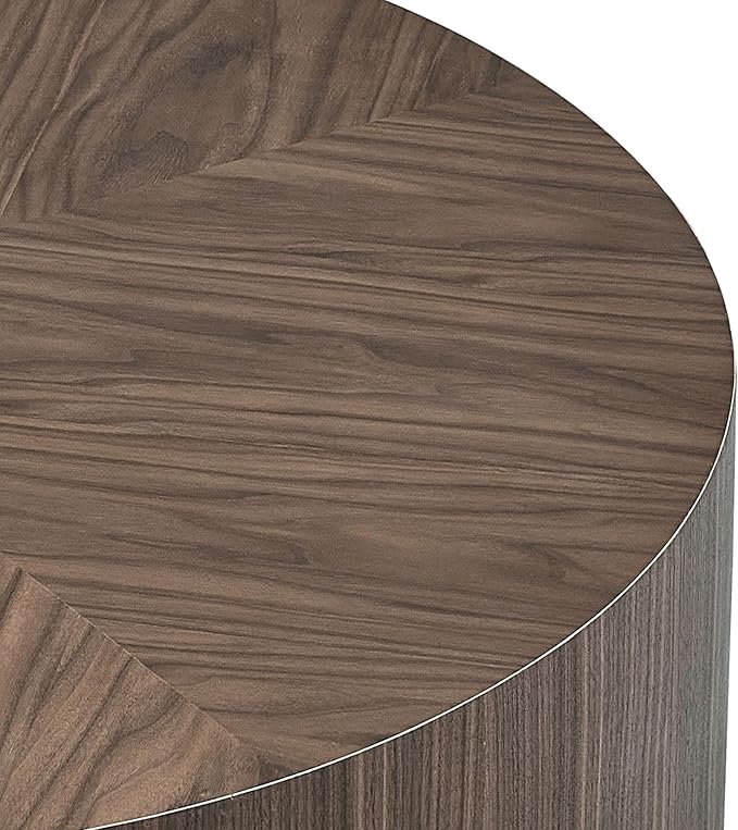 35.43" Round Coffee Table, Modern Drum Coffee Table Wood Side Table Accent End Table Circle Center Table for Living Room Apartment, No Need Assembly, Walnut