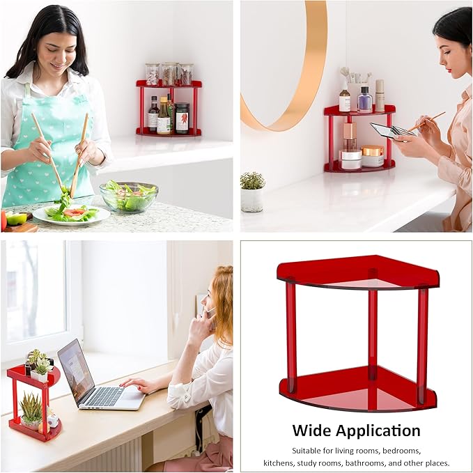 2 Tier Countertop Corner Organizer Shelf 7x7x8 Inch, Red Acrylic Bathroom Corner Shelf for Countertop, Vanity Storage for Skincare, Cosmetics, Perfume-NeatNest