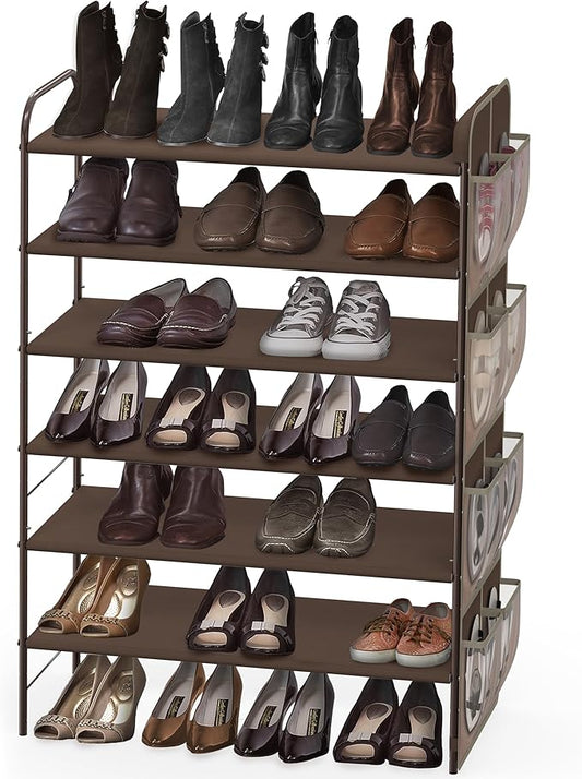 Simple Houseware 6-Tier Shoe Rack Storage Organizer w/Side Hanging Bag, Bronze-NeatNest