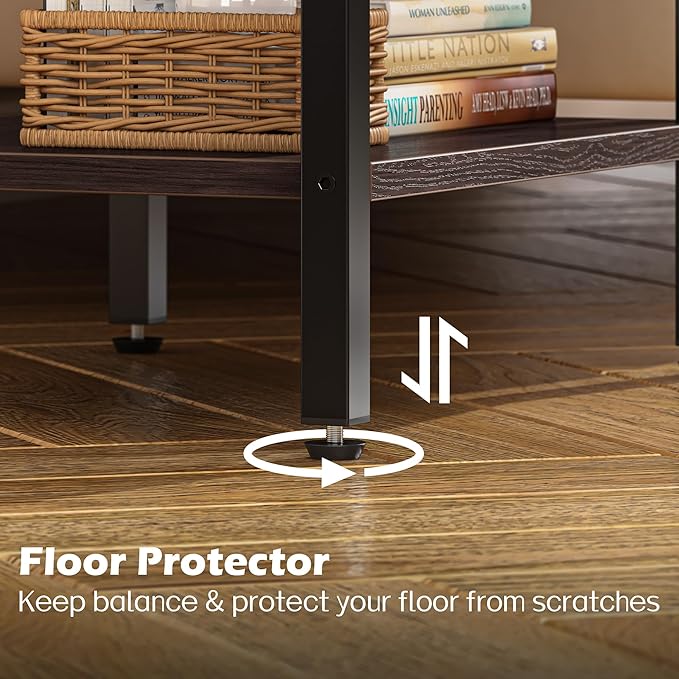 SUPERJARE Nightstand Set of 2, Bed Side Tables with Charging Station, Adjustable Fabric Drawer, Night Stand for Bedroom, 3-Tier Storage End Tables, Walnut