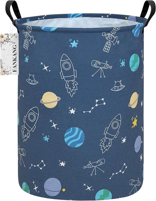 FANKANG Storage Basket, Nursery Hamper Canvas Laundry Basket Foldable with Waterproof PE Coating Large Storage Baskets for Kids Boys and Girls, Office, Bedroom, Clothes,Toys（Colorful Space ）