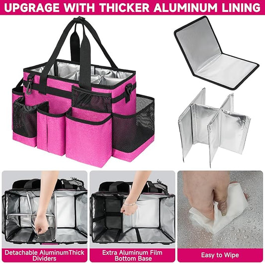 Cleaning Caddy Bag, Cleaning Supplies Organizer for Housekeepers, Housekeeping Caddy with Handle and Detachable Padded Cushion, Pink-NeatNest