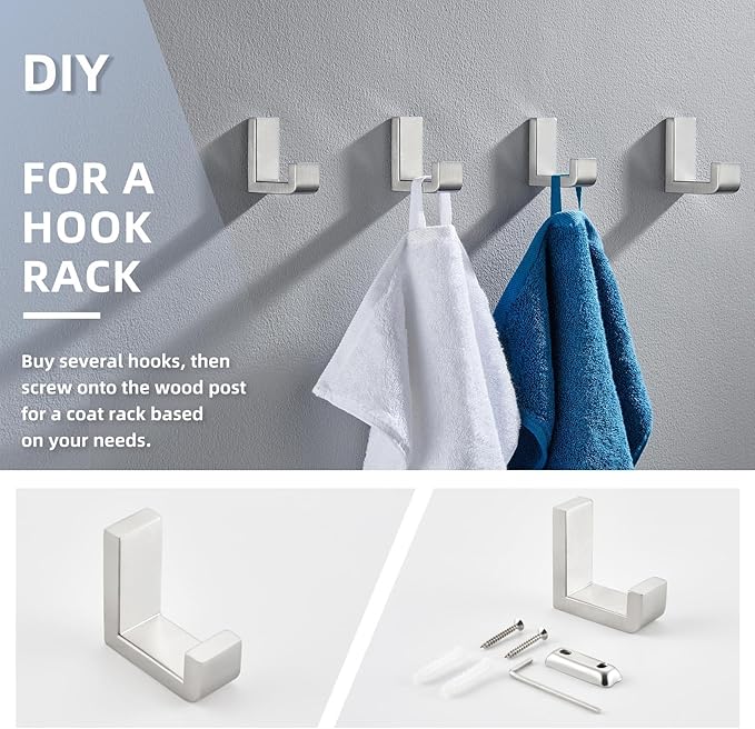 Angle Simple Towel Hook for Bathroom, SUS 304 Stainless Steel Shower Robe Coat Hook for Wall, Brushed Nickel