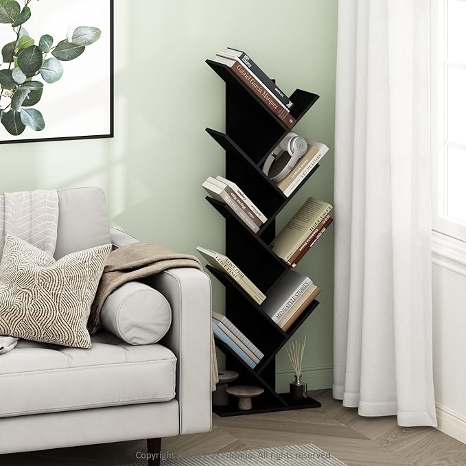 Furinno Bookshelf 9-Tier Floor Standing Tree Bookcase, Espresso-NeatNest