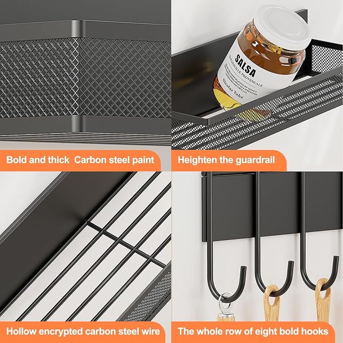 3-Pack Magnetic Spice Rack for Refrigerator - Heavy Duty Metal Kitchen Organizer with Hooks, Space-Saving Cabinet Storage, Rustproof & Easy to Clean