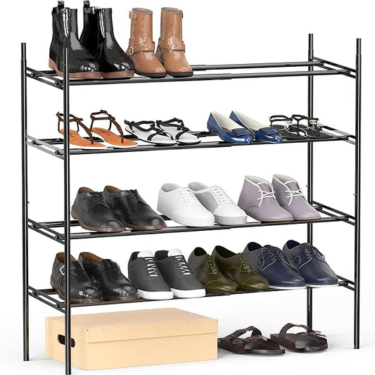 Simple Houseware 4-Tier Expandable and Stackable Shoe Racks with Shelves for 16 Pairs of Shoes, Black-NeatNest