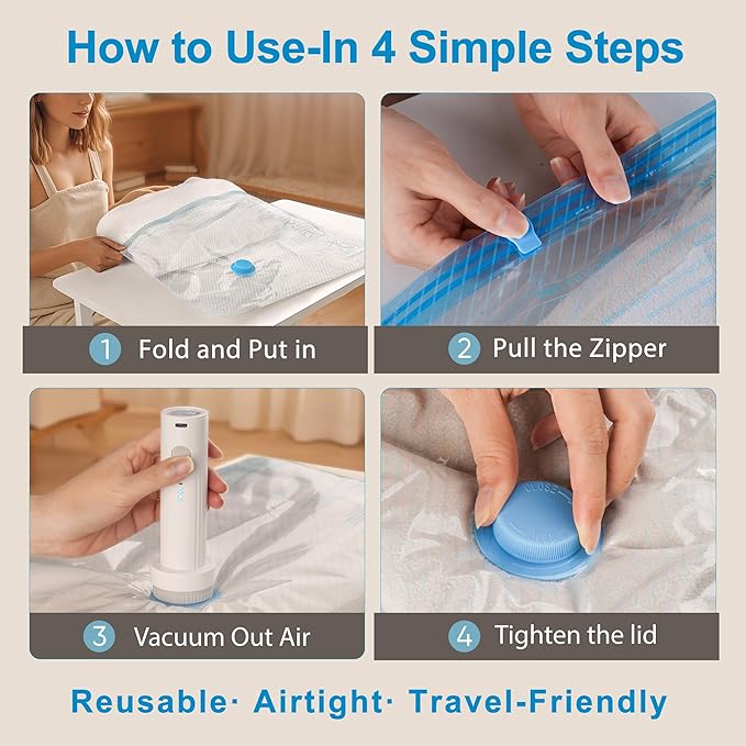 Vacuum Seal Bags for Clothing Travel, 12 Pack Vacuum Storage Bags for Clothes with Portable Electric Pump, Space Saver Bags for Luggage Traveling and Clothing-NeatNest