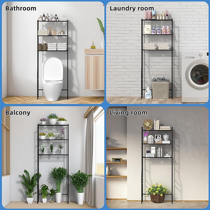 3-Tier Over The Toilet Storage, Freestanding Metal Bathroom Shelves, Space Saver Above The Over Toilet Storage Shelf for Bathroom, Black-NeatNest