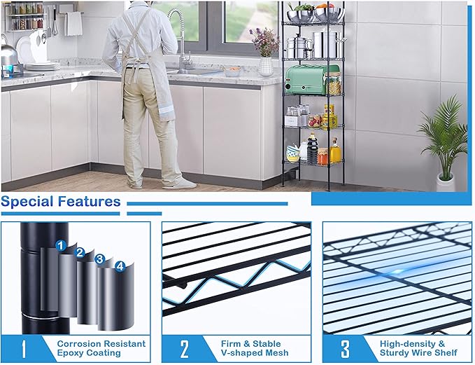 6-Tier Metal Wire Shelf Storage Rack NSF Certified, 17"L x 12"W x 63"H, Modern Style, 6 Shelves, 600 Lbs Capacity, Kitchen & Garage