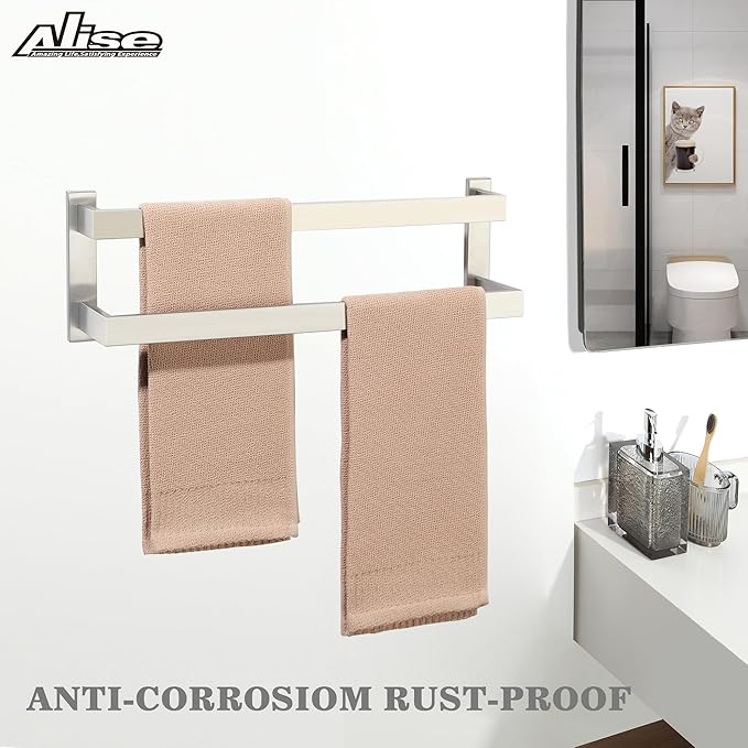 Alise Bath Double Towel Bars,Black Towel Holder Towel Racks for Bathroom Lavatory,Wall Mount Towel Hanger SUS304 Stainless Steel Towel Rail,GOY2500-LS Brushed Nickel 20 Inch