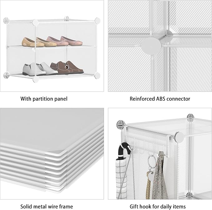 AWTATOS Closet Organizer 8 Cube Storage Shelves Clothes Organizers Closet Storage Stackable Cubby Shelving for Closet Bedroom Living Room Office, Transparent Twill