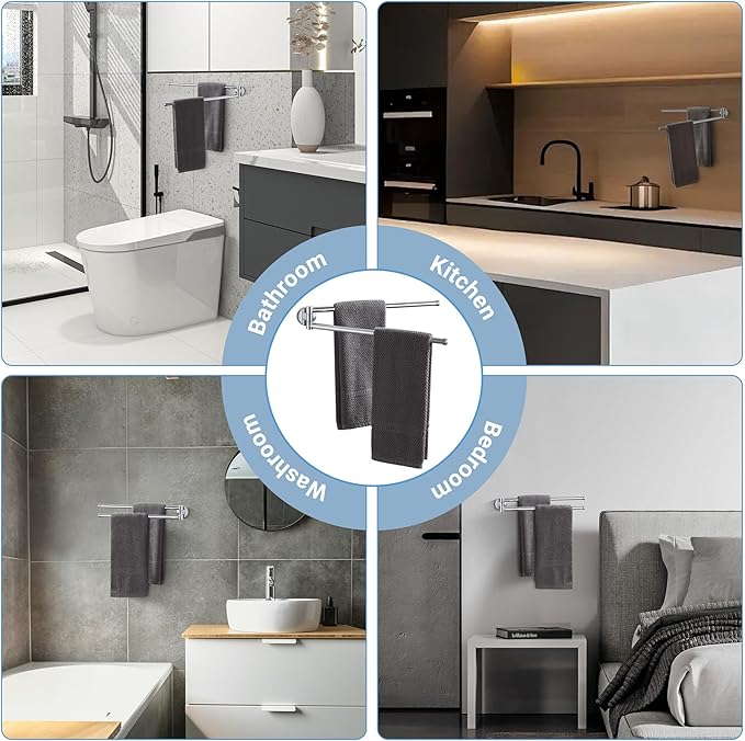 BGL Swivel Towel Bar for Bathroom Chrome,Swing Out Double Towel Bar 2-Arm Kitchen Wall Mounted Towel Hanger Holder for Bathroom Organizer-NeatNest