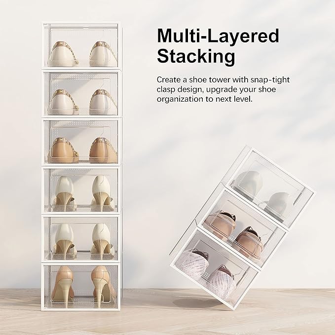 SEE SRPING XX-Large Shoe Storage Box Fit Size 14, Clear Plastic Stackable Shoe Organizer for Closet, Shoe Rack Sneaker Containers Bins Holders, Drawer Organize Unit, 12 Pack Clear-NeatNest