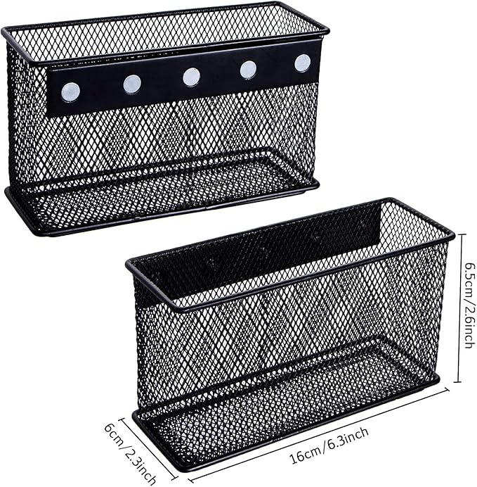 dedoot Magnetic Basket for refrigerator Storage Pencil Holder Basket Mesh Black Strong Magnetic Pen Holder for Refrigerator ,Whiteboard, Locker, Home and Office Organizer, 6.3x2.3x3.6inch,2 Pack-NeatNest