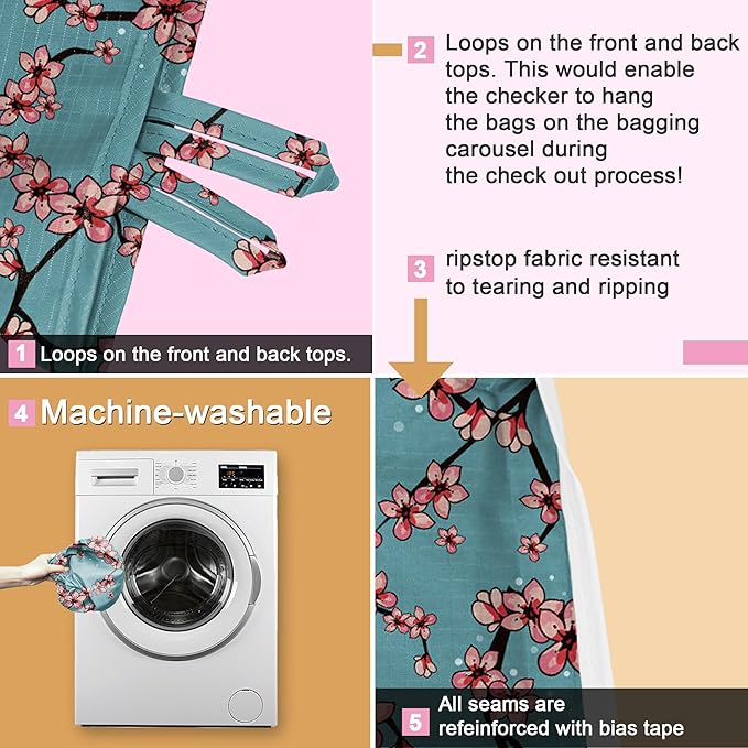 BeeGreen Floral Foldable Grocery Reusable Bags Large Shopping Tote for Groceries Cute Cloth Bags With Handles Gift Bag Groceries Tote -bag Bulk Polyester Heavy Duty Holiday-NeatNest