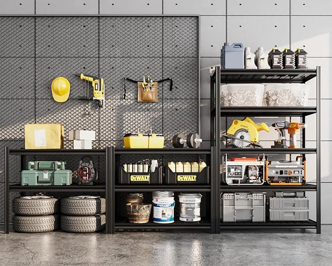 5 Tier Metal Shelving Unit, 72" H x 35.5" W Adjustable Storage Shelves, Heavy Duty Garage Shelves for Warehouse, Basement, Kitchen, Pantry, Living Room, 2500LBS, Black, 15.75" D-NeatNest