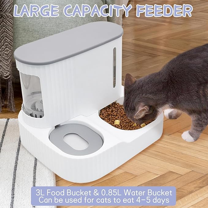 Kathson Automatic 2 in 1 Cat Feeder and Water Dispenser, Gravity Feed Pet Feeder for Indoor & Outdoor Cats (Grey)-NeatNest