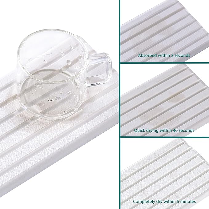 2 PCS Water Absorbent Diatomite Coasters (12.2" x 5.5"), Grooved Design, Water Absorbing Stone Used for Hand Soaps & Plants & toiletries in The Modern Home-NeatNest