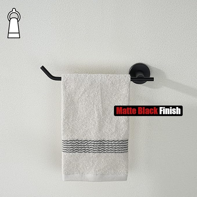 JQK Black Hand Towel Bar, Stainless Steel Towel Ring for Bathroom, 9 Inch Necklace Holder Matte Black Wall Mount Left Hand, TR101-PB