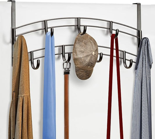 LYNK Professional® Home™ Over Door Hooks Rack - 9 Hook Over Door Hanger - Over Door Towel Rack - Hanging Towels or Clothes - Bathroom, Bedroom or Laundry Room - Lifetime Ltd. Warranty - Bronze
