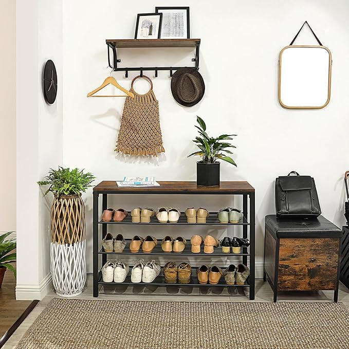 VASAGLE 4 Tier Shoe Rack, Shoe Organizer for Closet, Entryway, 16-20 Pairs of Shoes, Large Shoe Rack Organizer with 3 Metal Mesh Shelves, 11.8 x 39.4 x 28.3 Inches, Rustic Brown and Black ULBS14BX-NeatNest