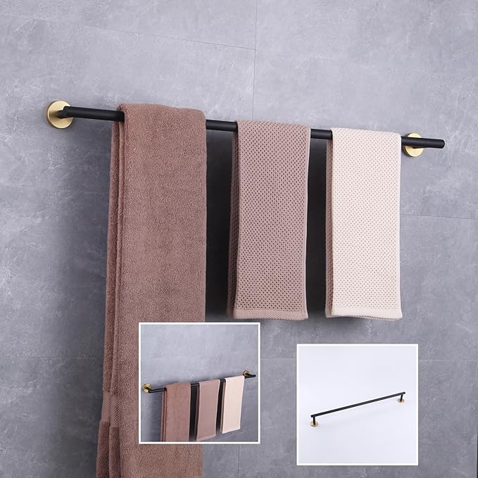 GERZWY Stainless Steel 33 Inch Towel Bar Black Towel Rack Wall Mounted Towel Rail Towel Rod for Bathroom (Black & Gold) AG1101C85-BD