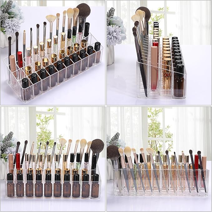 ELLDOO Rollerball Perfume Organizer, 44 Spaces Clear Acrylic Perfume Storage Holder Beauty Scent Holder, Essential Oil Storage Holder Organizer, Makeup Lipgloss Lipstick Display Case-NeatNest