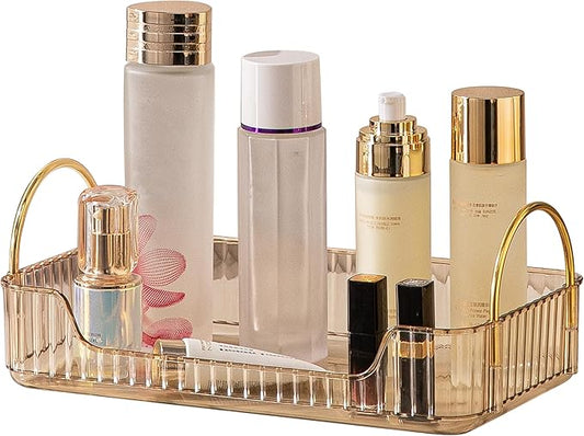 Bathroom Organizer Countertop, Vanity Tray for Skincare Makeup, Counter Organizer for Cosmetics, Toiletries, Lotions, Perfumes (1 Tier, Amber)-NeatNest