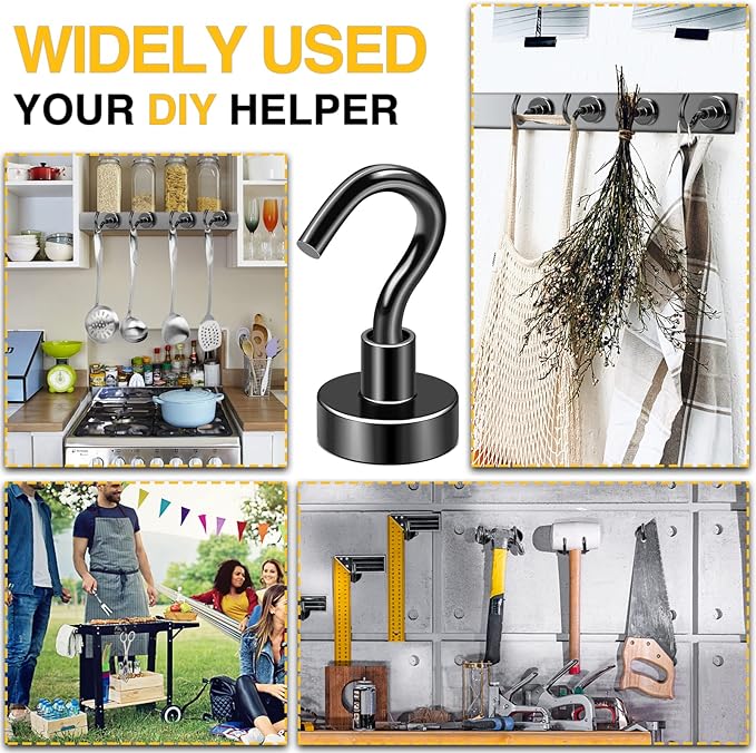 DIYMAG Magnetic Hooks for Refrigerator, Extra Strong Cruise Hook, Heavy Duty Earth Magnets with Hook for Hanging, Magnetic Hanger for Cabins, Grill (20P-Black)-NeatNest