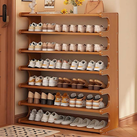 7-Tier Vertical Shoe Rack, Bamboo Free Standing Shoe Rack Shelf, 32" Shoe Storage Stand, Entryway Shoe Tower, Vertical Shoe Organizer for Narrow Closet, Entryway, Hallway, Rustic Brown-NeatNest