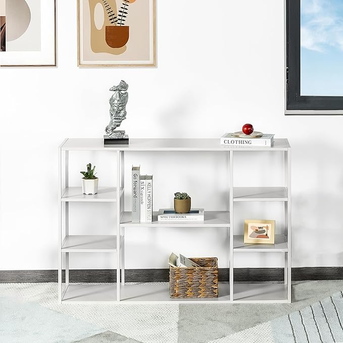47 Inch Metal Console Table with 8 Storage Shelves,Extra Long Entryway Table,Narrow Sofa Table,Hallway Table for Entrances to Corridor,Foyer,Living Room (White, 47.24×11.81×31.5in)-NeatNest