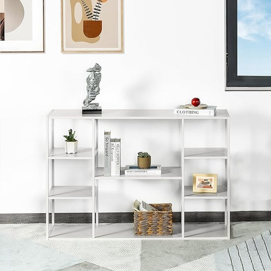47 Inch Metal Console Table with 8 Storage Shelves,Extra Long Entryway Table,Narrow Sofa Table,Hallway Table for Entrances to Corridor,Foyer,Living Room (White, 47.24×11.81×31.5in)-NeatNest