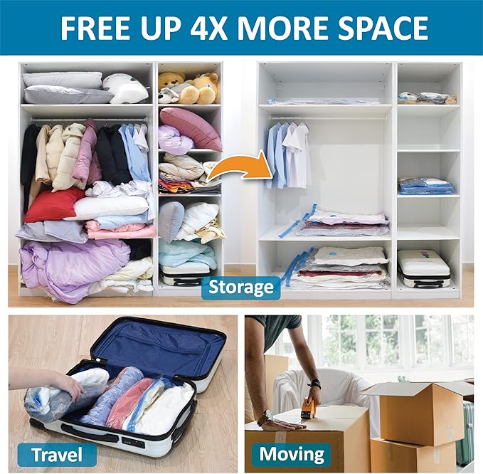 20 Pack Vacuum Storage Bags, Space Saver Bags (4 Jumbo/4 Large/4 Medium/4 Small/4 Roll) Compression for Comforters and Blankets, Sealer Clothes Storage, Hand Pump Included-NeatNest