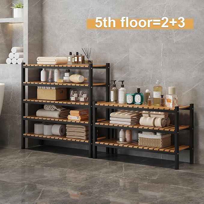Bamboo Shoe Rack Organizer for Closet and Entryway - Space-Saving Narrow Shoe Stand - Versatile Shoe Holder for Door or Closet Shelf, Garage Bedroom can Freely Stack DIY Small Shoe Racks 2 Tier-NeatNest