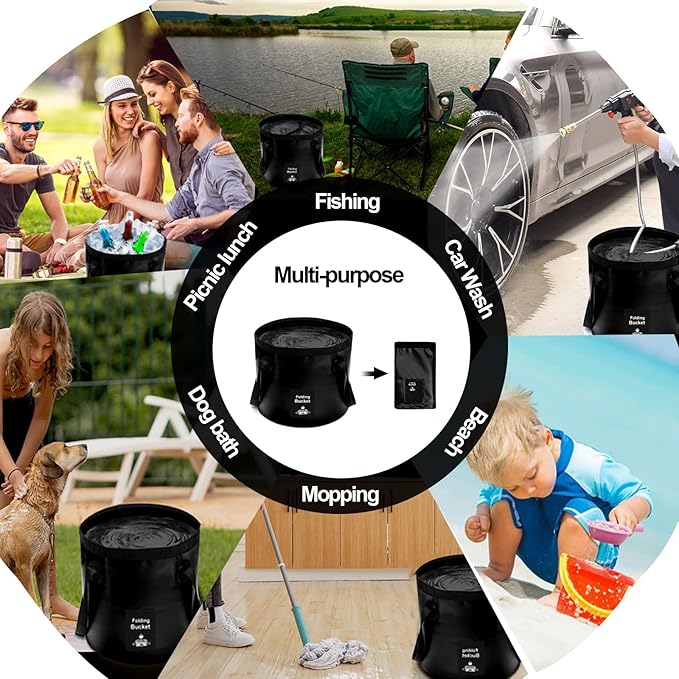 Collapsible Bucket with Handle, Lightweight Folding Water Container, Portable Collapsible Bucket for Fishing, Camping, Hiking, Backpacking, Outdoor Survival, Car Washing Black 12L-NeatNest